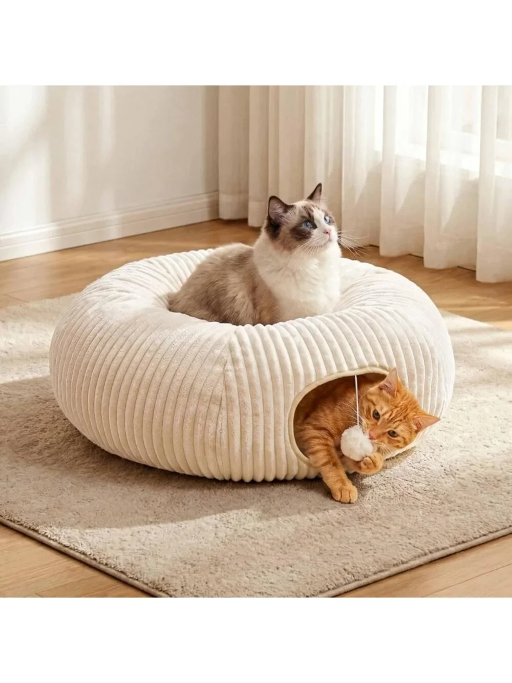Cozy Cat Tunnel Bed with 40 Interactive Toys | Collapsible Play Tube for Kittens